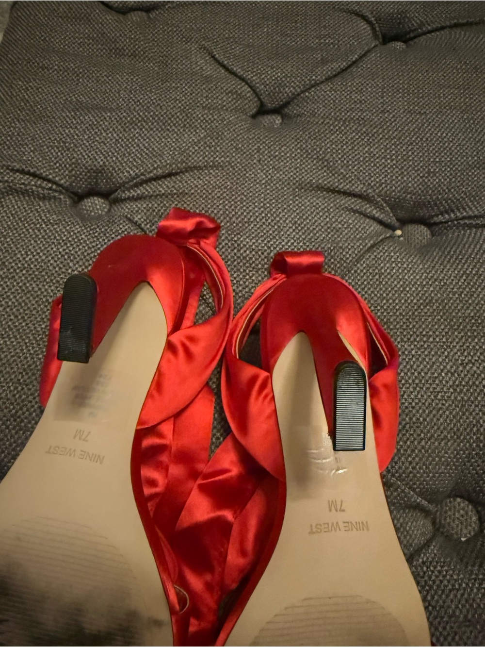 Nine West Red Satin Rose-Detail Ankle Tie Heels - Picture 9 of 9